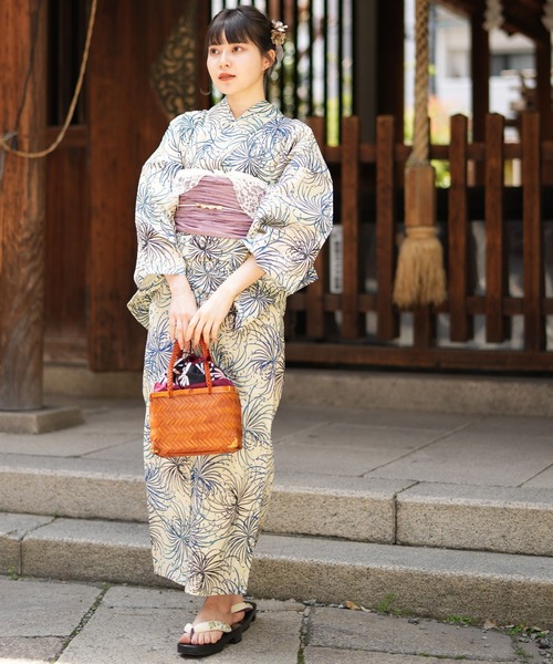 utatane 浴衣 浴衣3点セット 綿麻 涼しげ上品糸菊 レディース