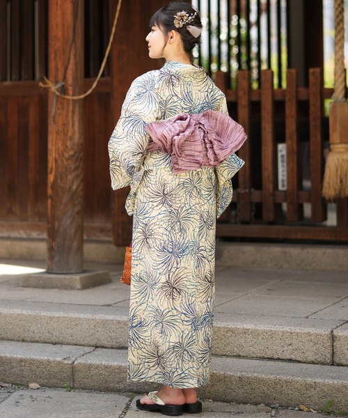 utatane 浴衣 浴衣3点セット 綿麻 涼しげ上品糸菊 レディース