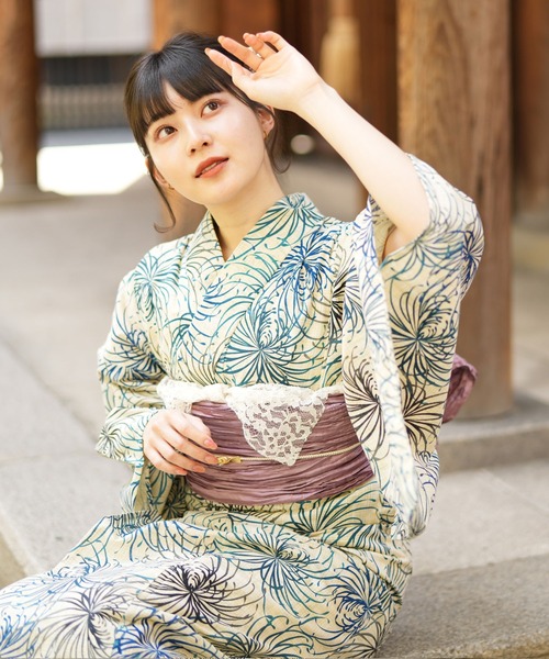 utatane 浴衣 浴衣3点セット 綿麻 涼しげ上品糸菊 レディース