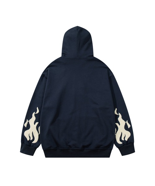 パーカー 「HOOK」クロスと炎刺繍ジップパーカー メンズ レディース