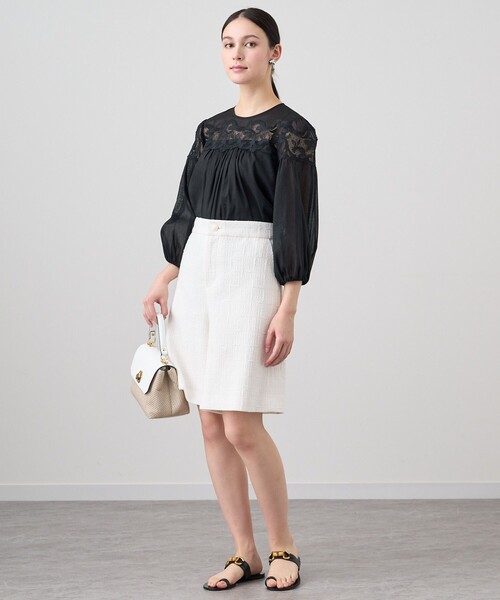 ANAYI（アナイ） ブラウス シャツ ラミーコットンレースギャザー