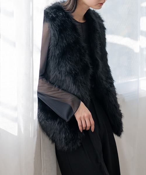 VitaFelice（ヴィータフェリーチェ） ベスト ジレ ショート丈 ファー