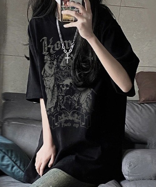 DEVICE（デバイス） tシャツ ダーク ドクロ グラフィック ヴィンテージ