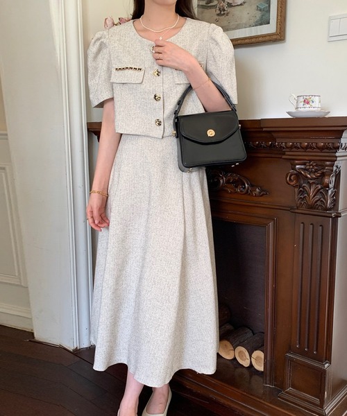 DAY CLOSET セットアップ レディース 半袖ツイードジャケット+スカート