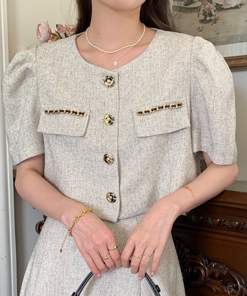 DAY CLOSET セットアップ レディース 半袖ツイードジャケット+スカート