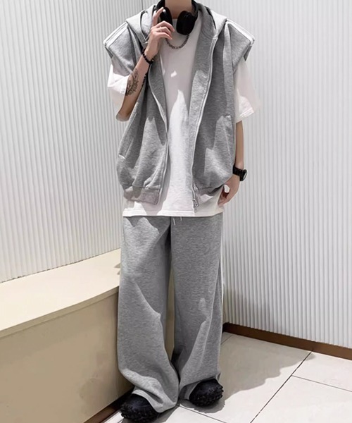 NOWLE（ノウル） パーカー 「NOWLE」ライン柄 ノースリーブ ジップ