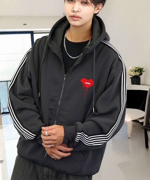 パーカー ワイド ジップパーカー 裏起毛 長袖 グラフィック スウェット