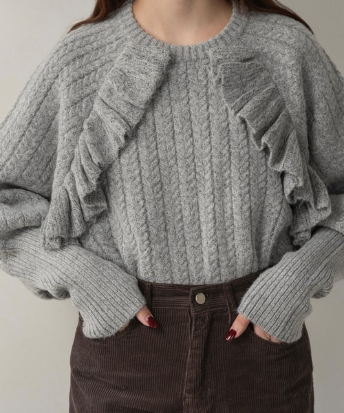 lawgy（ラウジー） ニット セーター cable frill raglan sleeve knit