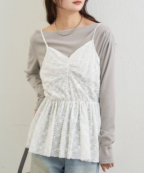mystic（ミスティック） ブラウス シャツ Vギャザーレースキャミソール