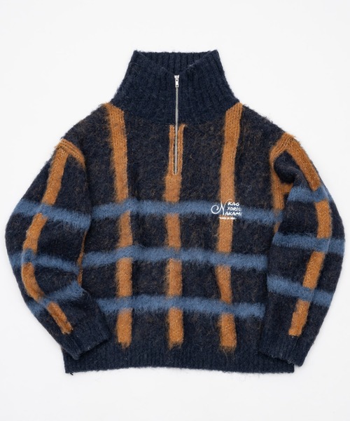 kaoyorinakami セーター ニット check half zip knit / チェックハーフ