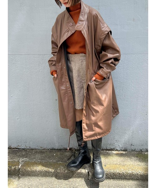モッズコート コート 2WAYフェイクレザーモッズコート レディース