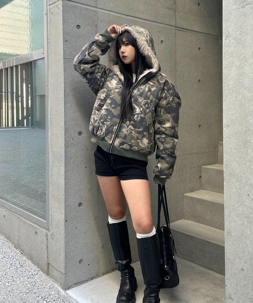 KsG ダウンコート ダウンジャケット カモフラージュファージャケット