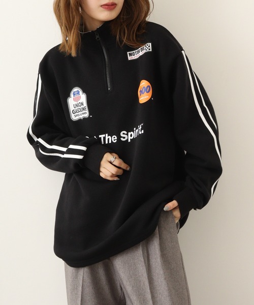 トレーナー スウェット 76Lubricants ストレッチ裏起毛 ハーフジップ