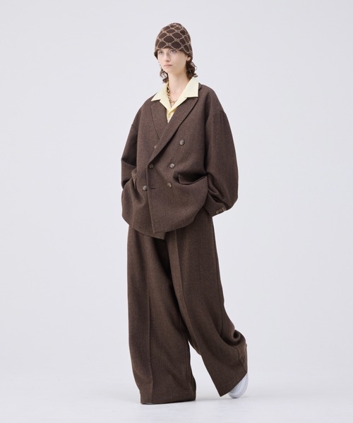 soerte スラックス Wide straight herringbone tweed slacks/ワイド