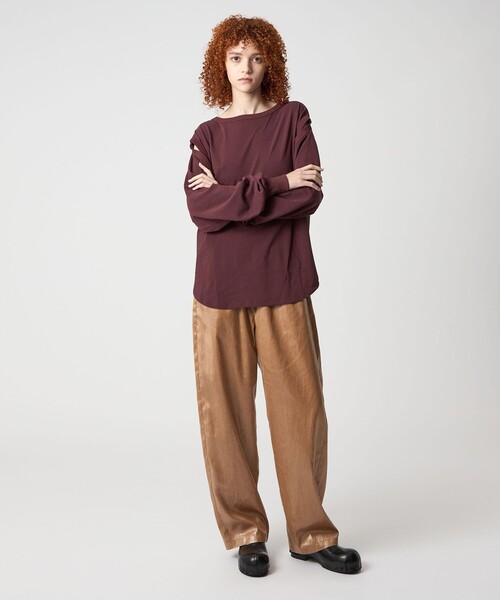 6 パンツ 「6(ROKU)」ポリエステル サテン パンツ 25FW レディース