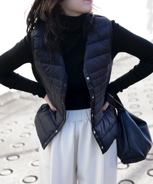 Danton（ダントン） ワンポイントダウンベスト 34 ブルー レディース