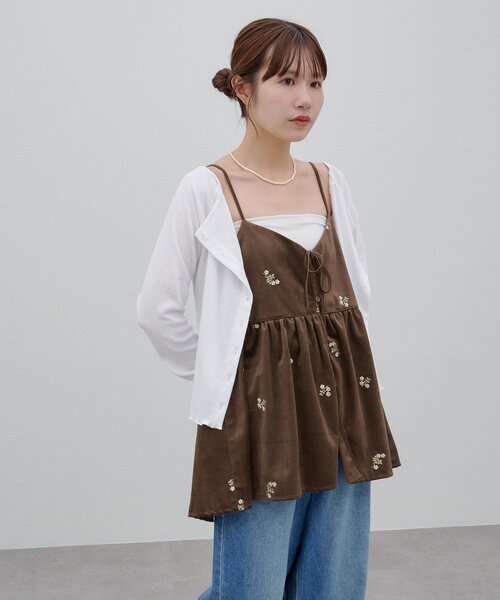 Discoat（ディスコート） tシャツ 「umm.」ベロア刺繍キャミチュニック