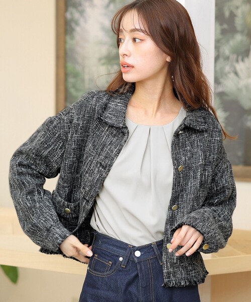 Tiaclasse コート アウター 「洗える」ツイードジャケット レディース