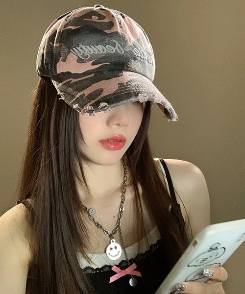 Revo. キャップ 帽子 Y2K グランジ カモフラージュ 迷彩 ダメージ加工