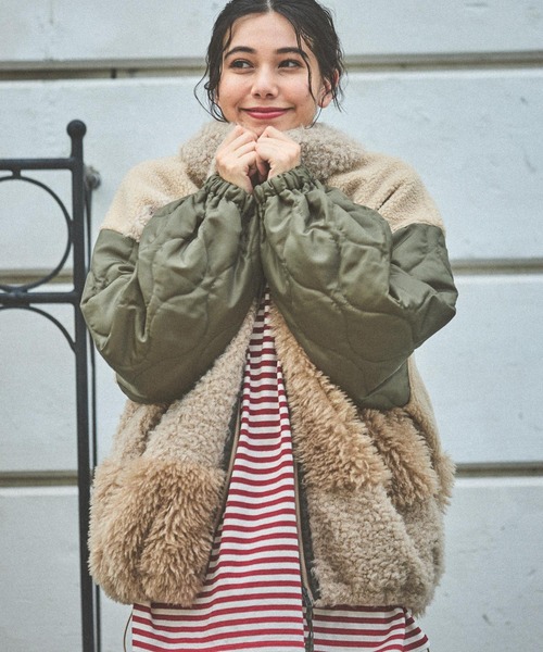 niko and…（ニコアンド） ブルゾン アウター パッチワークボアブルゾン