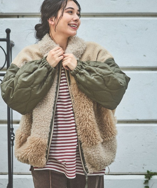 niko and…（ニコアンド） ブルゾン アウター パッチワークボアブルゾン