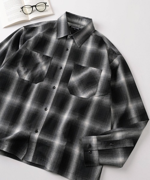 シャツ 「82」 クロップド オンブレチェックシャツ メンズ レディース