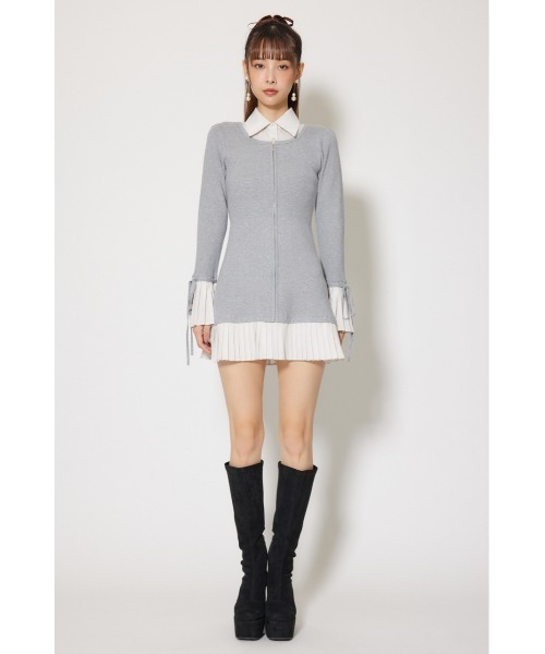 rienda（リエンダ） ワンピース レイヤードパターンシャツニットミニ