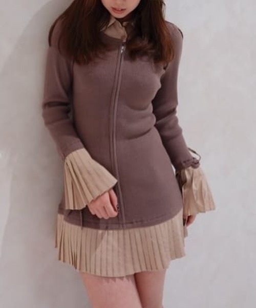 rienda（リエンダ） ワンピース レイヤードパターンシャツニットミニ