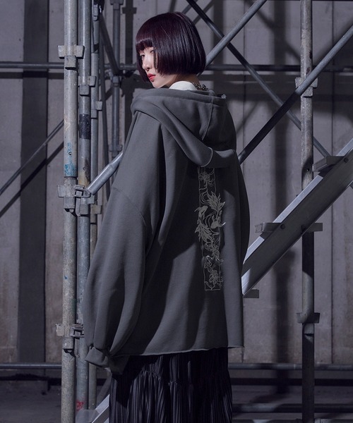 狐独 パーカー 狐刺繍ビックジップフーディー メンズ レディース