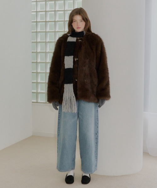 GIUNON ノーカラーコート コート collarless smooth fur coat / カラー