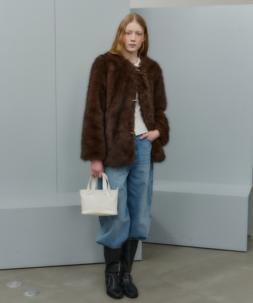 GIUNON ノーカラーコート コート collarless smooth fur coat / カラー