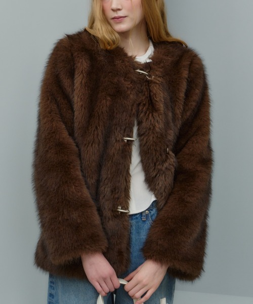 GIUNON ノーカラーコート コート collarless smooth fur coat / カラー