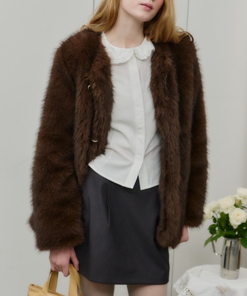 GIUNON ノーカラーコート コート collarless smooth fur coat / カラー