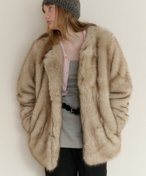 GIUNON ノーカラーコート コート collarless smooth fur coat / カラー