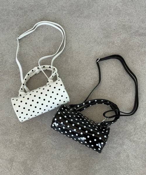 ボストンバッグ ドット柄エナメルショルダーミニボストンバッグ /水玉