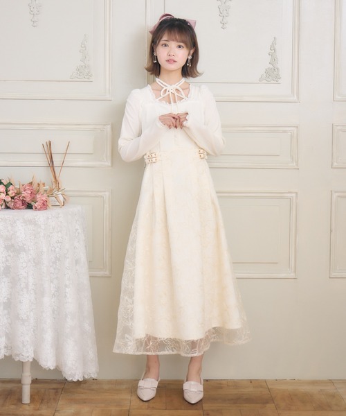 クチュールバイロジータ ワンピース フラワー刺繍ドッキングワンピース