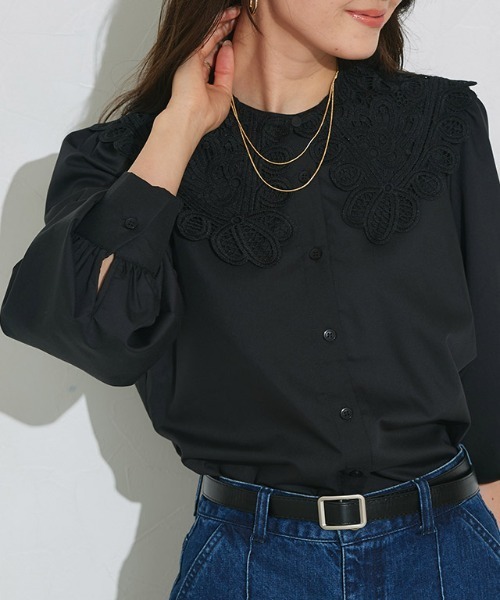 Pierrot（ピエロ） ブラウス シャツ 「襟取り外し可能」2wayレース襟