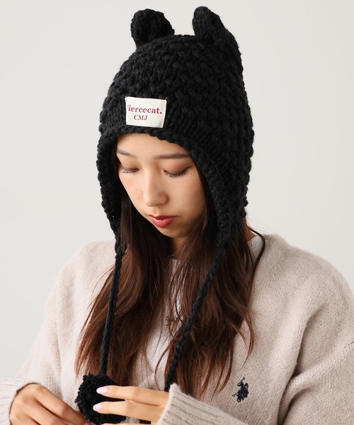 ROOP TOKYO ニット帽 ニットキャップ うさ耳ざっくり編みニット帽