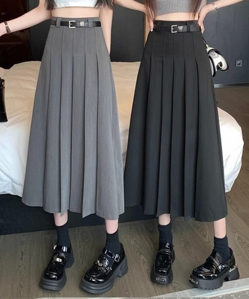 スカート 「ベルト付」タックプリーツロングスカート : ZOZOTOWN Yahoo