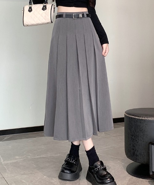 スカート 「ベルト付」タックプリーツロングスカート : ZOZOTOWN Yahoo