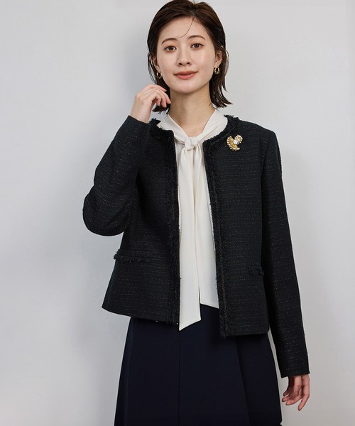 ROPE'（ロペ） ジャケット ノーカラージャケット ミックスツイードノー