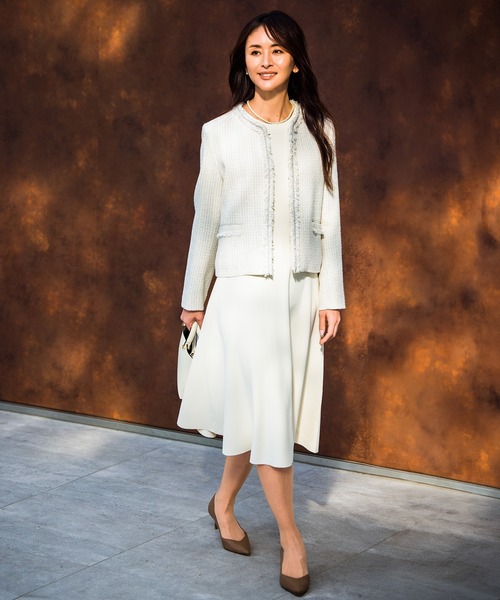 ROPE'（ロペ） ジャケット ノーカラージャケット ミックスツイードノー