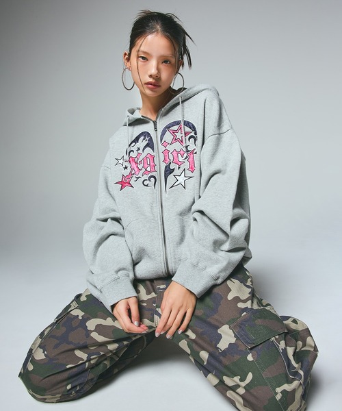 X-girl（エックスガール） パーカー TRIBAL HEART ZIP UP SWEAT HOODIE