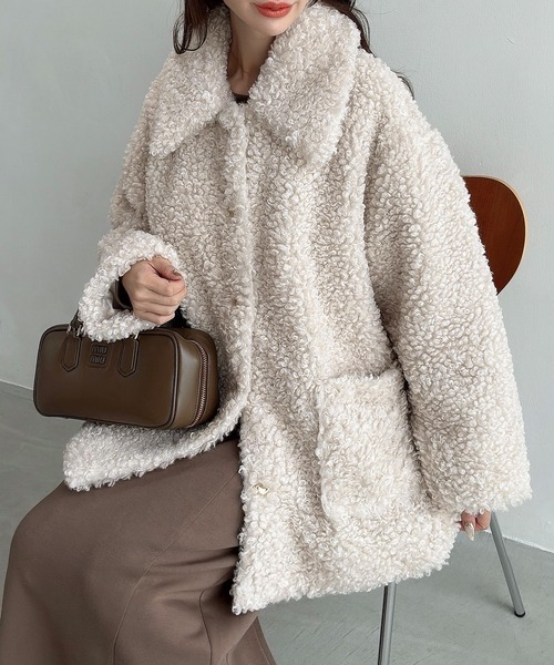 Meiru ステンカラーコート コート プードルファーステンカラーミドル