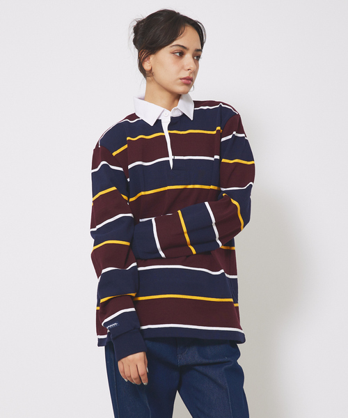 人気サイズ☆バーバリアン 太ボーダー 刺繍 米企業ロゴ ラガーシャツ