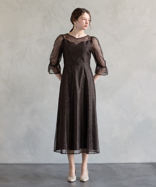 AIMER（エメ） ドレス グリッターレース袖付きフィット＆フレア