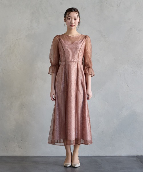 AIMER（エメ） ドレス グリッターレース袖付きフィット＆フレア