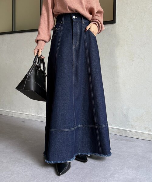 Thevon（ゼヴォン） スカート デニムハイウエストフレアスカート