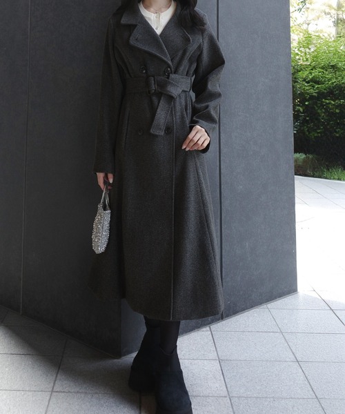 JUNOAH（ジュノア） コート アウター 2wayカラーベルト付きフレア