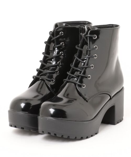 ブーツ 「Zipper」 厚底レースアップショートブーツ レディース
